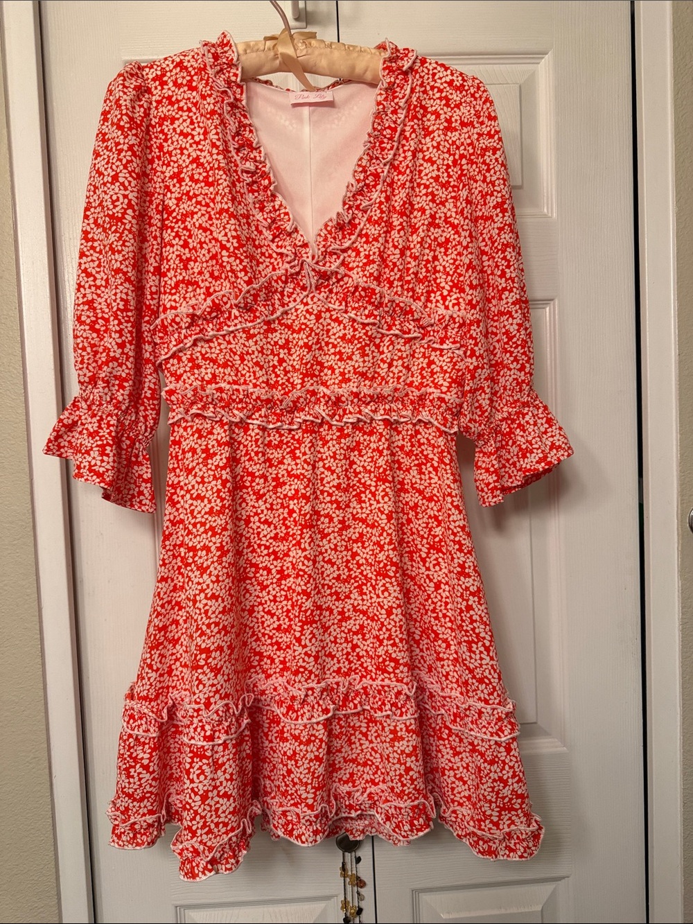 Pink Lily Red Floral Ruffle Mini Dress